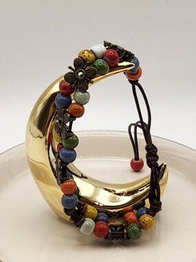 3 for $18 Colorful beaded bracelet old gold hardware brown string boho NIP